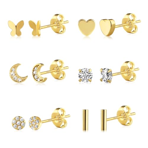 ALEXCRAFT Ohrringe Gold Ohrstecker Set für Damen mädchen Gold Earrings Geschenk für Frauen Freundin Mama Mädchen 6 Paar von ALEXCRAFT