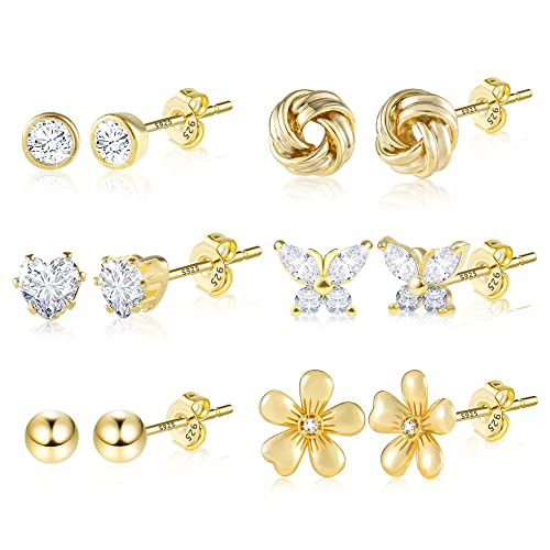 ALEXCRAFT Ohrstecker Gold Klein Set For Damen Mädchen Cubic Zirkonia Hypoallergen Stud Ohrringe Gold Set 6 Paar von ALEXCRAFT