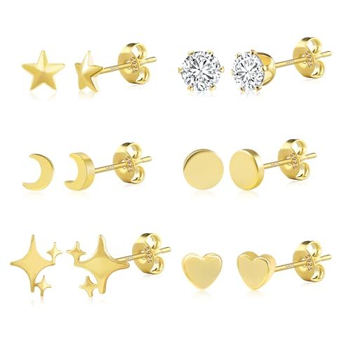 ALEXCRAFT Ohrringe Gold Ohrstecker Set für Damen Mädchen Stud Earrings Gold Geschenk für Frauen Freundin Mama Mädchen 6 Paar von ALEXCRAFT