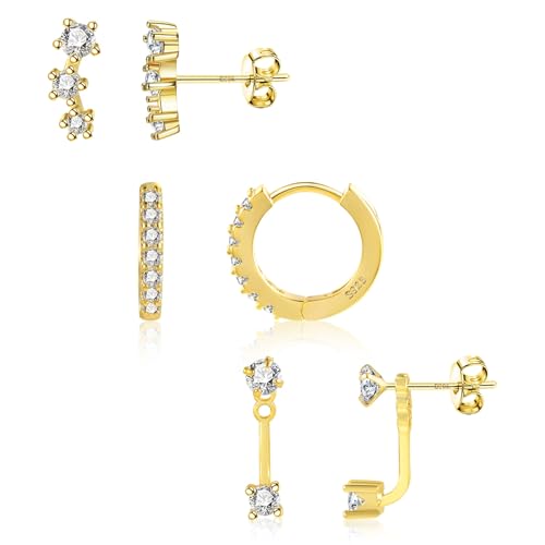 ALEXCRAFT Zirkonia Ohrstecker Ohrringe Gold Set Klein Damen Geschenk für Frauen Freundin Mama Mädchen 3 Paar von ALEXCRAFT