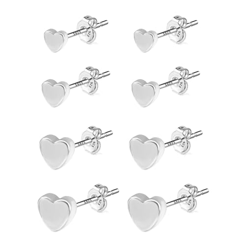 ALEXCRAFT Herz Ohrstecker Set Ohrringe Silber 925 Klein Geschenk für Frauen Freundin Mama Mädchen Sleeper Stud Set 4 Paar von ALEXCRAFT