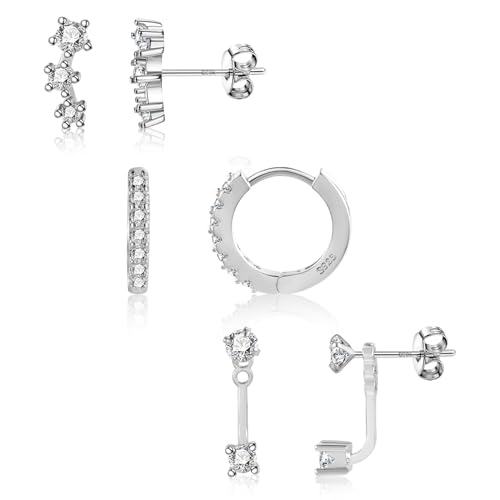 ALEXCRAFT Zirkonia Ohrstecker Set Ohrringe Silber 925 Klein Damen Geschenk für Frauen Freundin Mama Mädchen 3 Paar von ALEXCRAFT