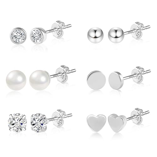 ALEXCRAFT Ohrstecker Set Ohrringe Silber 925 für Damen mädchen Silver Stud Earrings Geschenk für Frauen Freundin Mama Mädchen 6 Paar von ALEXCRAFT