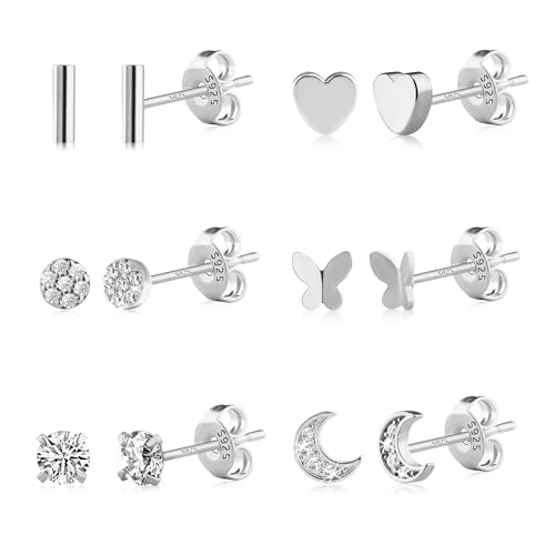 ALEXCRAFT Ohrringe Silber 925 klein Ohrstecker Set für Damen mädchen Geschenk für Frauen Freundin Mama Mädchen 6 Paar von ALEXCRAFT