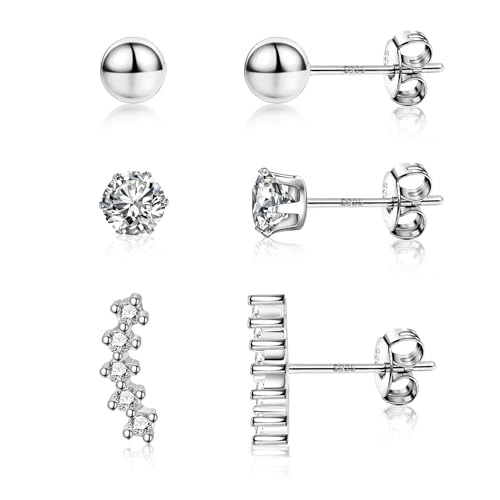 ALEXCRAFT Ohrstecker Silber 925 Ohrringe Set Klein mit Zirkonia Piercings Damenohrringe für Frauen Freundin Mama Mädchen 3 Paar von ALEXCRAFT