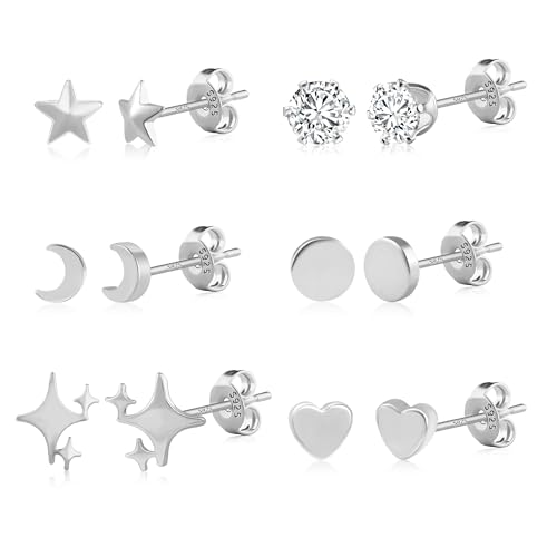 ALEXCRAFT Ohrstecker Silber 925 Ohrringe Set für Damen mädchen Silver Stud Earrings Geschenk für Frauen Freundin Mama Mädchen 6 Paar von ALEXCRAFT