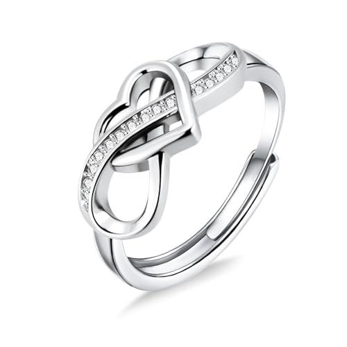ALEXCRAFT Ring für Damen – Verstellbarer Herz Ring Symbol Infinity Verlobungsring mit Zirkonia Unendlichkeit Promise Ring Zirkonia Silberringe Trauringe Hochzeitsringe Antragsring Ringe von ALEXCRAFT