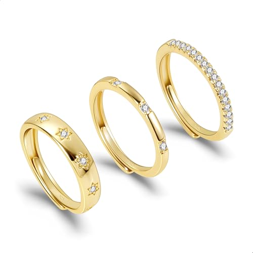 ALEXCRAFT Ringe Gold Damen Set mit Zirkonia 14K Vergoldet Ring Set für Frauen Freundin Mama 3 Stück von ALEXCRAFT