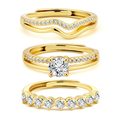 ALEXCRAFT Ringe Set Gold Damen mit Zirkonia 14K Vergoldet Ring für Frauen Freundin Mama 3 Stück von ALEXCRAFT