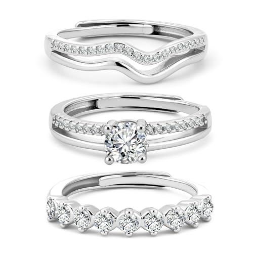 ALEXCRAFT Ring Set Silber 925 Damen mit Zirkonia Sivler Ring für Frauen Freundin Mama 3 Stück von ALEXCRAFT
