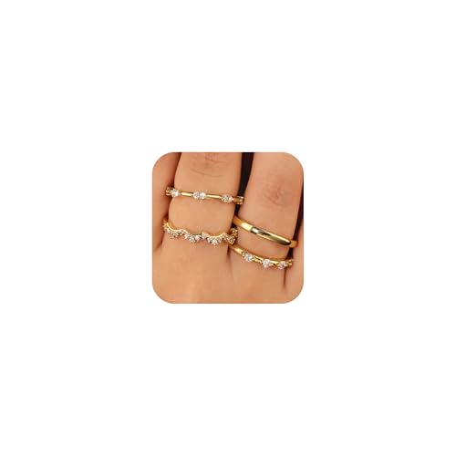 ALEXCRAFT Ringe Set Gold Damen Frauen Wasserfest 14K Ring 925 Vergoldet für Freundin Mama 4 Stück von ALEXCRAFT