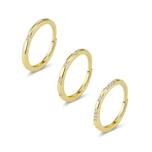 ALEXCRAFT Ringe Set Gold Damen Frauen Wasserfest mit Zirkonia 14K Ring 925 Vergoldet für Frauen Freundin Mama 3 Stück von ALEXCRAFT