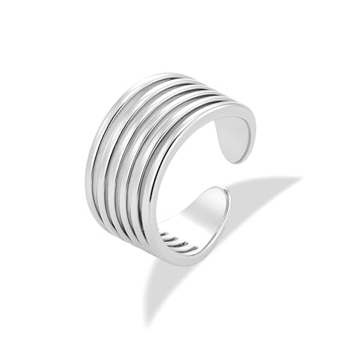 ALEXCRAFT Ringe Silber Edelstahl Verstellbare Damen Silber Ringe Frauen Chunky Silberring Verstellbar Silver Women's Ring von ALEXCRAFT