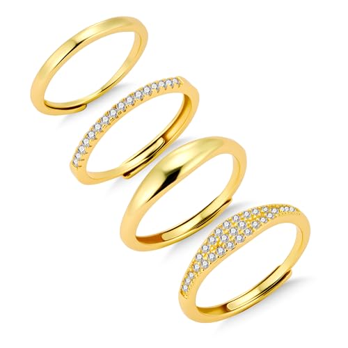 ALEXCRAFT Ringe Gold Damen Set Wasserfest Verstellbare für Frauen Freundin Mama Engagement Promise Ring Schmuck 4 Stück von ALEXCRAFT