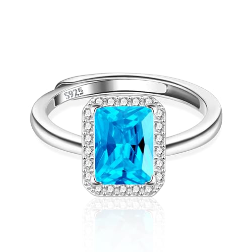 ALEXCRAFT Ringe Silber 925 Damen mit Eckige Blau Zirkonia Schmuck für Frauen Freundin Mama Mädchen von ALEXCRAFT