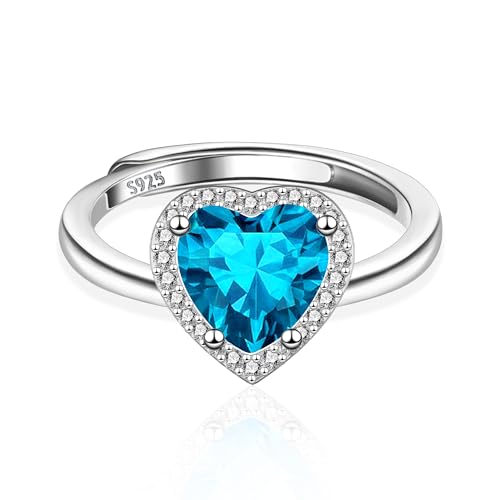 ALEXCRAFT Ringe Silber 925 Damen mit Herz Blau Zirkonia Verstellbar Ringe Schmuck für Frauen Freundin Mama Mädchen von ALEXCRAFT