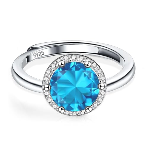 ALEXCRAFT Ringe Silber 925 Damen mit Rund Blau Zirkonia Schmuck für Frauen Freundin Mama Mädchen von ALEXCRAFT