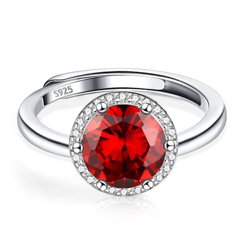 ALEXCRAFT Ringe Silber 925 Damen mit Rund Rot Zirkonia Schmuck für Frauen Freundin Mama Mädchen von ALEXCRAFT