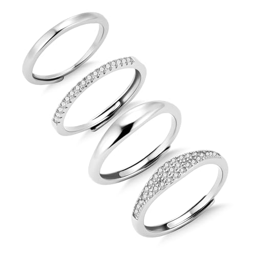 ALEXCRAFT Ringe Silber Ster Set Damen Wasserfest Verstellbare für Frauen Freundin Mama Engagement Promise Ring Schmuck 4 Stück von ALEXCRAFT