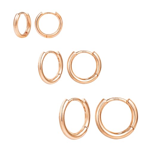 ALEXCRAFT Rosegold Creolen Klein Vergoldet Sterling Schlafen Ohrringe Mit Zirkonia Hypoallergen Huggies für Damen Gold Set 3 Paar von ALEXCRAFT