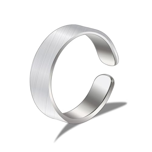 ALEXCRAFT Chunky Ring Silber 9 Damen Frauen Matt Gebürstet Herren Offene Verstellbare für Frauen Freundin Mama Mädchen Valentinstag Breite 5MM von ALEXCRAFT
