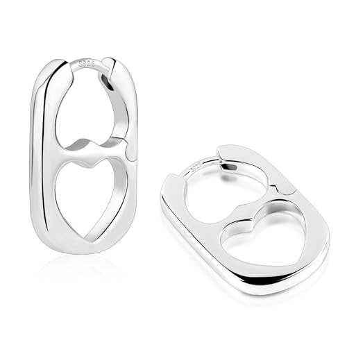 ALEXCRAFT Silber 925 Creolen Kleine Damen, Silber 925 Ohrringe Doppel Herz Creolen Klein Glitzer Silber Huggie Creolen Eckige Ohrringe Mit Herz Creolen Eckige Klein Knorpel Ohrringe Damen Mädchen von ALEXCRAFT