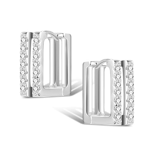 ALEXCRAFT Silber 925 Creolen Kleine Damen, Silber 925 Ohrringe Eckige Creolen Klein Glitzer Silber Huggie Creolen mit Stein Zirkonia Doppel Creolen Klein Eckige Knorpel Ohrringe Quadrat Damen Mädchen ALEXCRAFT Silber 925 Creolen Kleine Damen, Silber 925 Ohrringe Eckige Creolen Klein Glitzer Silber Huggie Creolen mit Stein Zirkonia Doppel Creolen Klein Eckige Knorpel Ohrringe Quadrat Damen Mädchen von ALEXCRAFT