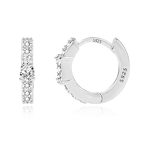 ALEXCRAFT Silber 925 Ohrringe Damen, Kleine Creolen Hypoallergen Kleine Dicke Creolen Glitzer Runde Knorpel Ohrringe Kreolen Huggie Glitzer Ohrring mit Stein Zirkon Damen von ALEXCRAFT