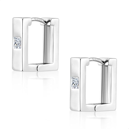 ALEXCRAFT Silber 925 Ohrringe Eckige Creolen, Rechteckige Ohrring Silberen Kleine Creolen mit Zirkonia Leichte Breit Dick Klobige Creole Eckig Klein Knorpel Huggie Chunky Ohrringe Silber Damen Frauen von ALEXCRAFT