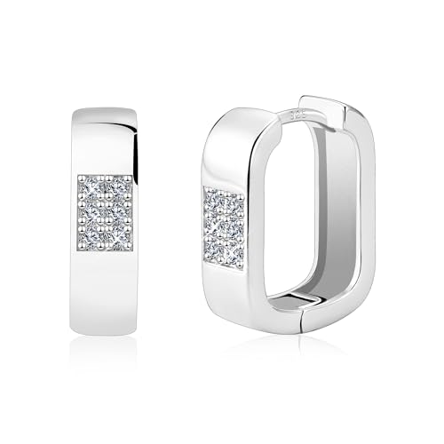 ALEXCRAFT Silber 925 Ohrringe Eckige Creolen, Silber Kleine Creole Rechteckige Ohrring mit Zirkonia Leichte Breit Dick Klobige Creolen Eckig Klein Knorpel Huggie Chunky Ohrringe Damen Frauen von ALEXCRAFT