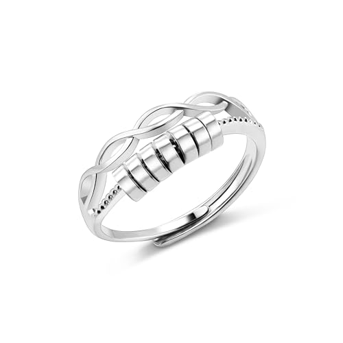 ALEXCRAFT Silber Angst Ringe Damen Herren, Sterling Silber 925 Ringe Verstellbarer Twist Unendlichkeit Ring, Stapelbarer Daumen Finger Einstellbar Anti Stress Spinning Perlen Dekompressionringe von ALEXCRAFT