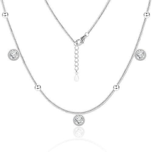 ALEXCRAFT Silber Halskette für Damen Frauen, Versilbert Glänzende Halsketten mit Zirkonia, Verstellbare Schlüsselbeinkette Kette Stapelbare Halsketten Charm Kette Schmuck für Hochzeitsfeiern von ALEXCRAFT
