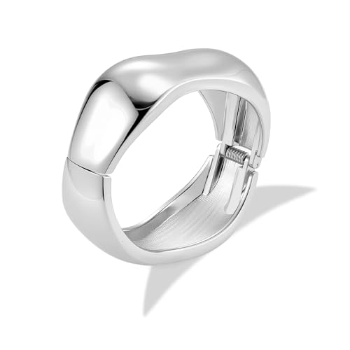 ALEXCRAFT Silber Armband Damen Herren, Chunky Unregelmäßige Armreif Offenes Klobiges Design Armband Poliertes Breiten Arm Manschette Minimalist Chunky Armreif für Frauen Männer von ALEXCRAFT