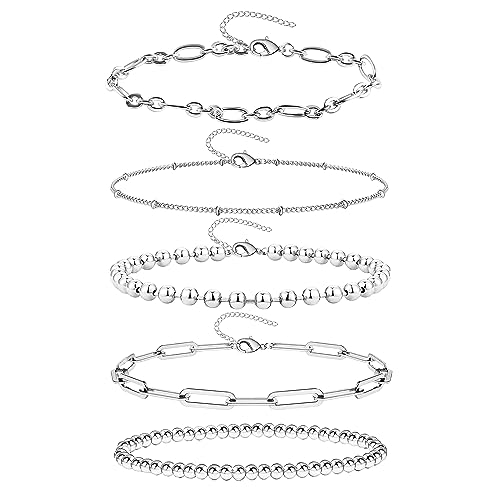 ALEXCRAFT Armband Damen Silber Set Silberschmuck Armbänder Silber Geschenk für Mädchen Frauen Freundin Mama (5 Stück) von ALEXCRAFT