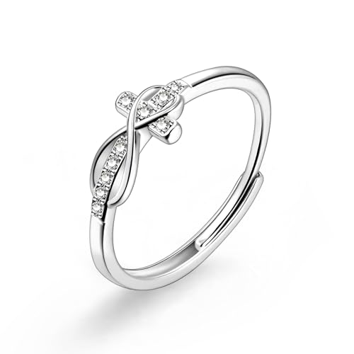 ALEXCRAFT Silber Kreuz Ringe für Damen, Verstellbare Sterling Silber 925 Ringe mit Zirkonia Infinity Promise Eheringe Unendlichkeits Ring Stapelbar Zirkonia Knoten Twisted Kreuz Ring Damen Frauen von ALEXCRAFT