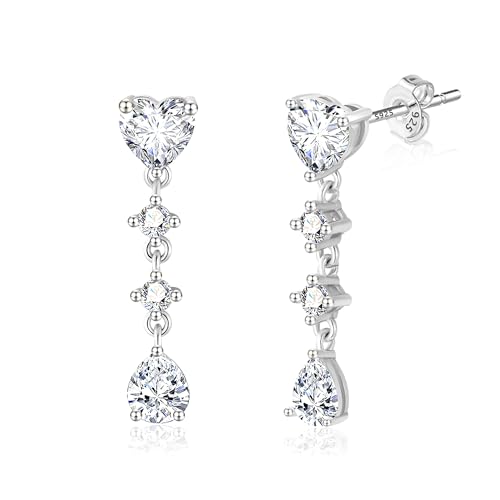 ALEXCRAFT Silber Ohrringe Damen Hängende Ohrringe mit Zirkonia Kristall Lange Hängende Ohrring Wedding Drop Ohrring Damen Ohrstecker Schmuck für Damen Mädchen von ALEXCRAFT