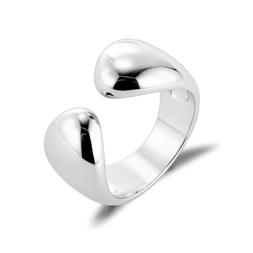 ALEXCRAFT Silber Ringe Damen, Chunky Ringe Verstellbar Offen Wasserfest Freundin Temperament Persönlichkeit Ring Mama Engagement Promise Verstellbar Ring Schmuck für Damen Frauen von ALEXCRAFT