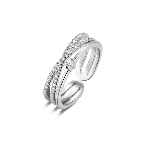 ALEXCRAFT Silber Ringe für Damen, Ring Wickelring verstellbar offen Zirkonia ringe für Frauen Verlobungsring Trauringe Hochzeitsringe Antragsring Ringe Kreuzförmiger Ring mit Mikroeinlage von ALEXCRAFT
