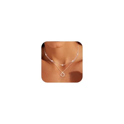 ALEXCRAFT Sterling Silber 925 Ketten Halskette für Damen, Silber Verstellbares Halsketten mit Zirkonia Kreis Anhänger Ketten, Zweilagige Doppel Layering Stapelbare Layered Halsketten Schmuck Ketten ALEXCRAFT Sterling Silber 925 Ketten Halskette für Damen, Silber Verstellbares Halsketten mit Zirkonia Kreis Anhänger Ketten, Zweilagige Doppel Layering Stapelbare Layered Halsketten Schmuck Ketten von ALEXCRAFT