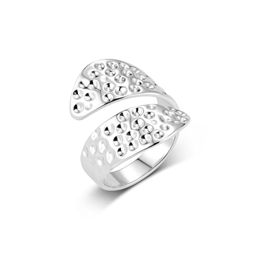 ALEXCRAFT Sterling Silber 925 Ringe für Damen, Einfacher Gehämmerte Hammer Ring Verstellbare Offen Flache Breit Klobig Chunky Groß Wassertropfen Daumen Finger Umarmen Ringe für Damen Frauen Herren von ALEXCRAFT