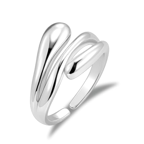 ALEXCRAFT Sterling Silber 925 Ringe für Damen Herren, Hypoallergen Silber Einfacher Offen Verstellbare Ring Klobig Chunky Dick Ringe Groß Glatter Dick Träne Wassertropfen Daumen Finger Umarmen von ALEXCRAFT