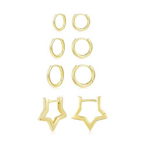 ALEXCRAFT Stern Hoop Ohrringe Gold Set Klein Creolen 14K Goldene Ohrringe Damen Geschenk für Frauen Freundin Mama Mädchen von ALEXCRAFT