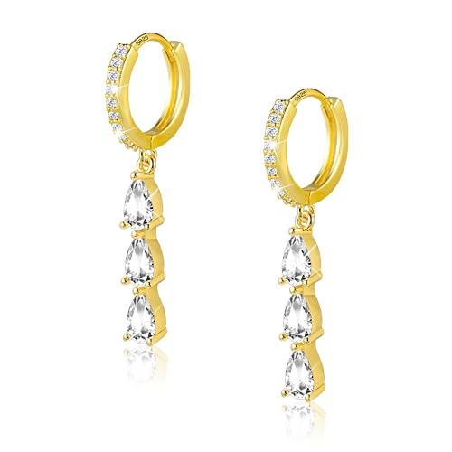ALEXCRAFT Tropfen Drop Ohrringe Gold Hängend mit Zirkonia Dangle Earrings für Frauen Freundin Mama von ALEXCRAFT