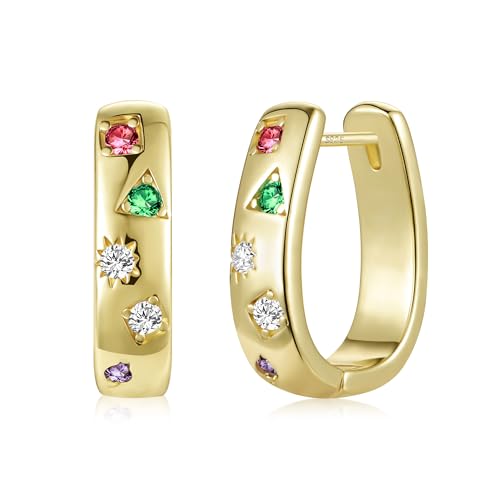 ALEXCRAFT U Förmige Ohrringe Gold Creolen mit Zirkonia14K Goldene Ohrringe Damen Geschenk für Frauen Freundin Mama Mädchen von ALEXCRAFT