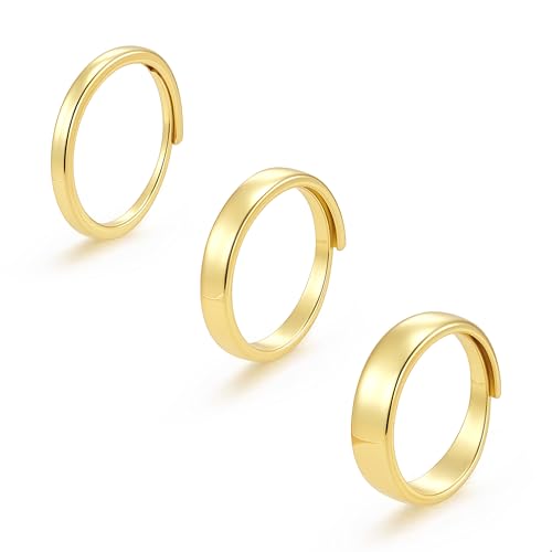 ALEXCRAFT Ringe Gold Set Verstellbar Wasserfest Vergoldete Ringe Frauen Set Gold Ring Frauen Minimalistisch 3 Stück von ALEXCRAFT