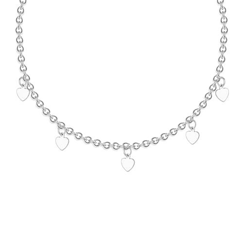 ALEXCRAFT Kette Silber 925 Damen Herz Silberkette Damen 925 mit Herz Gliederkette Silber Edelstahl Kette Damen Boho Wasserfest Boho Länge 40+5cm von ALEXCRAFT