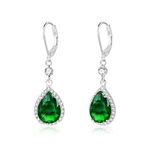 ALEXCRAFT Wassertropfen Ohrringe Silber 925 Hängend mit Grün Zirkonia Dangle Earrings for Women für Frauen Freundin Mama ALEXCRAFT Wassertropfen Ohrringe Silber 925 Hängend mit Grün Zirkonia Dangle Earrings for Women für Frauen Freundin Mama von ALEXCRAFT
