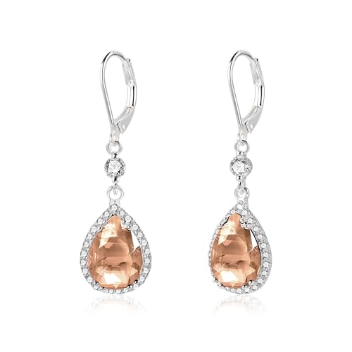 ALEXCRAFT Wassertropfen Ohrringe Silber 925 Hängend mit Rose Zirkonia Dangle Earrings for Women für Frauen Freundin Mama von ALEXCRAFT