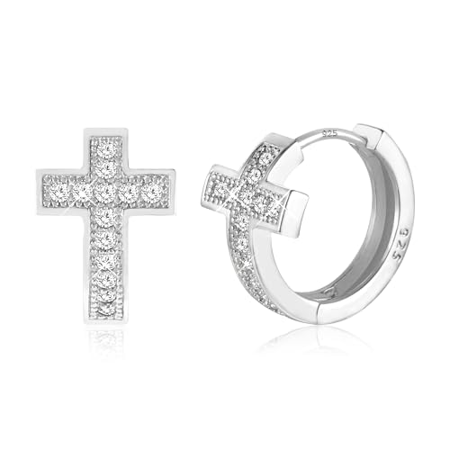 ALEXCRAFT Zirkonia Kreuz Ohrringe Silber 925 Creolen Klein Damen Geschenk für Frauen Freundin Mama Mädchen von ALEXCRAFT