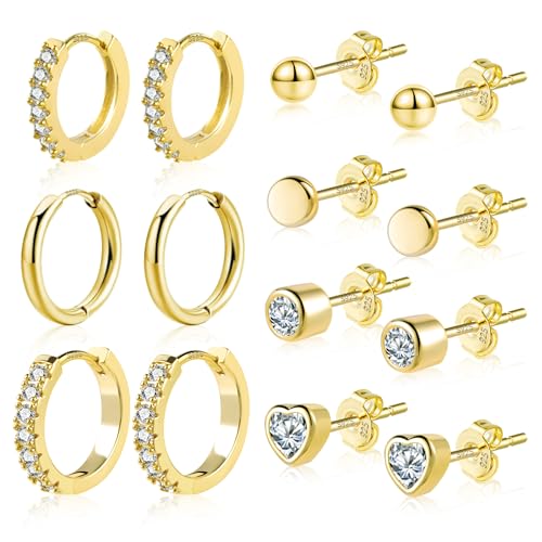 ALEXCRAFT Zirkonia Ohrringe Gold Ohrstecker Set Klein Damen Geschenk für Frauen Freundin Mama Mädchen von ALEXCRAFT